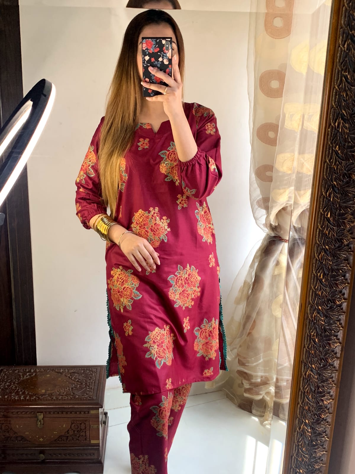 New Gulab-Maroon printed 2pc