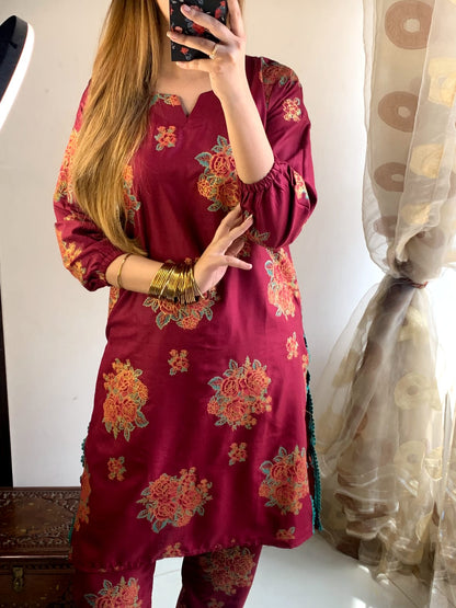 New Gulab-Maroon printed 2pc
