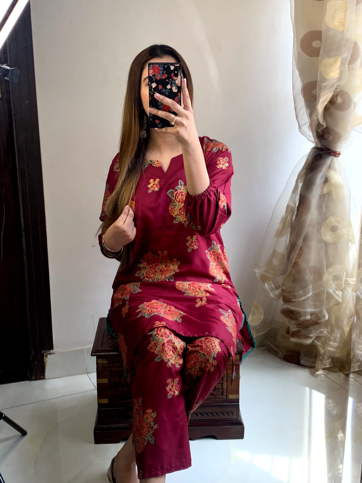 New Gulab-Maroon printed 2pc