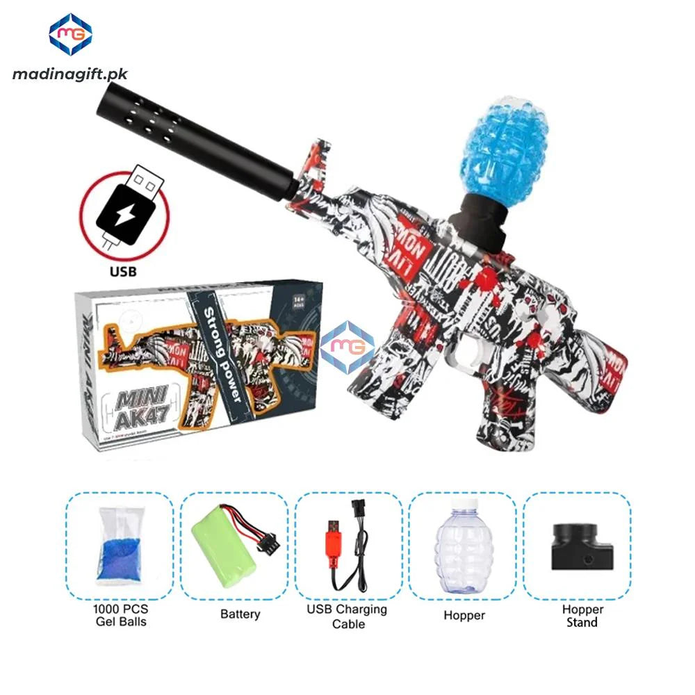 AK-47 Gel Blaster Electric Toy Gun - Rechargeable Automatic Machine Gun with 1000 Gel Balls